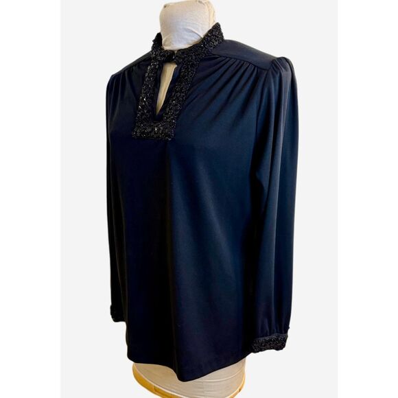 Lady Winn California by Teddi Vintage Sequined Neck/Cuffs Blouse Sz. 8 Flowy - Picture 5 of 7
